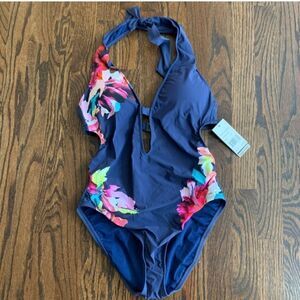 Kenneth Cole X Ryllace Sz medium dark romance mio halter women floral swimsuit
